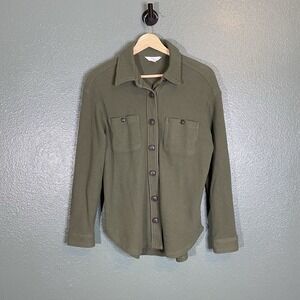 Time & Tru Waffle Knit Shirt Jacket Shacket Olive Green Women's Size Small
